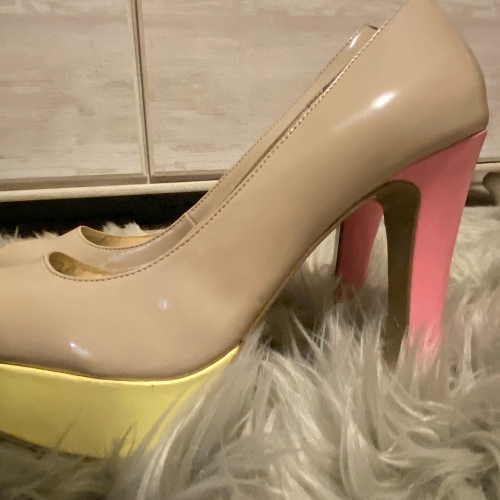 G By Guess Tan, Pink and Yellow Pumps